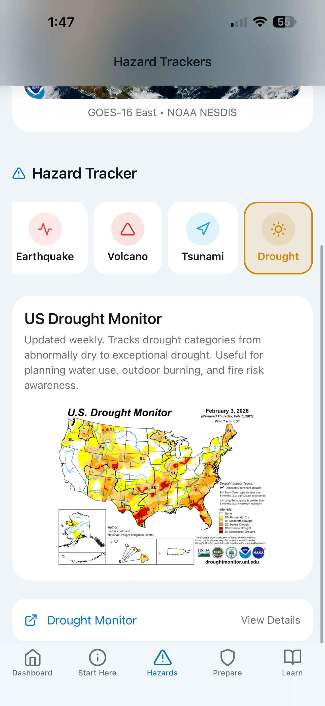 US Drought Monitor map with severity levels