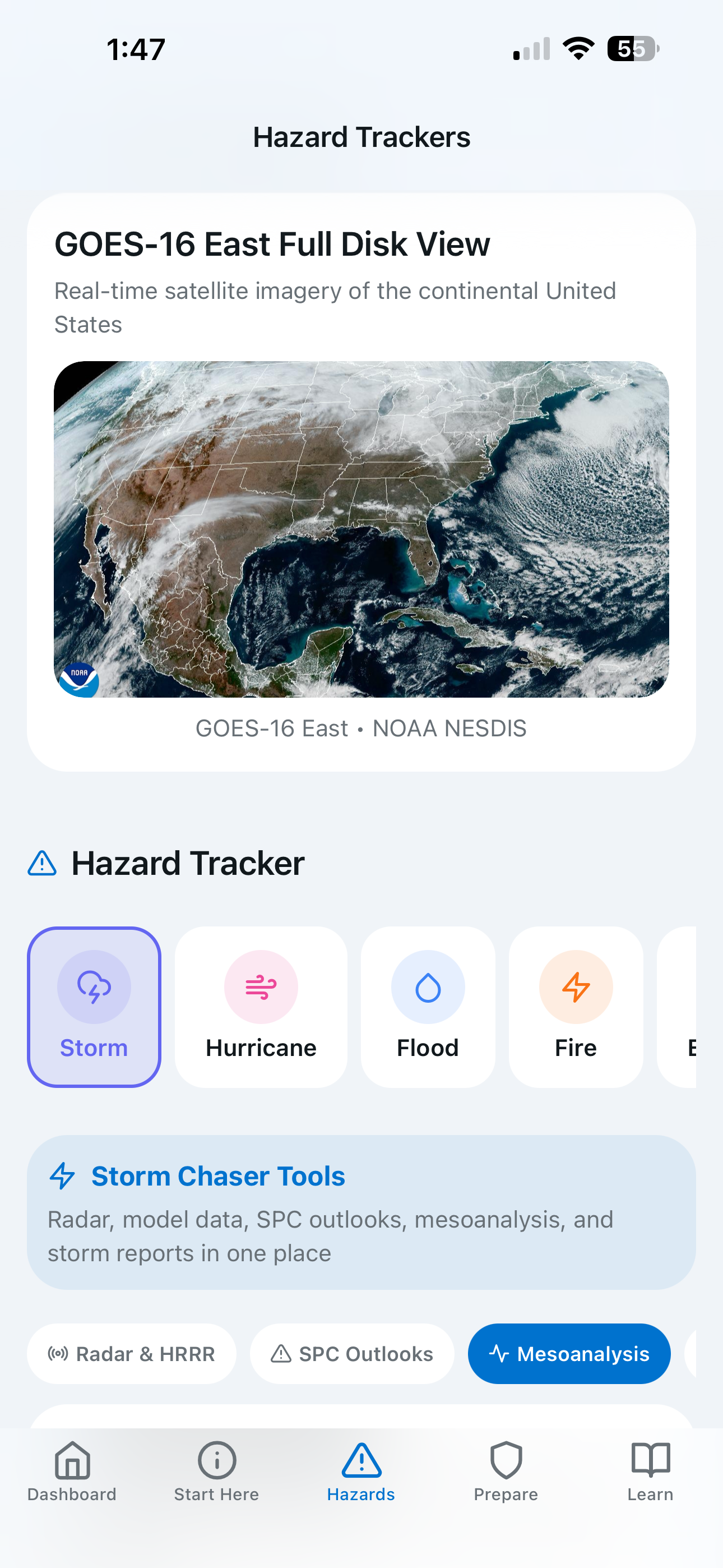 Hazard Trackers with satellite imagery and storm tools